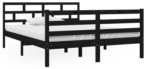 Cadru de pat,negru, 140x190 cm,lemn masiv de pin