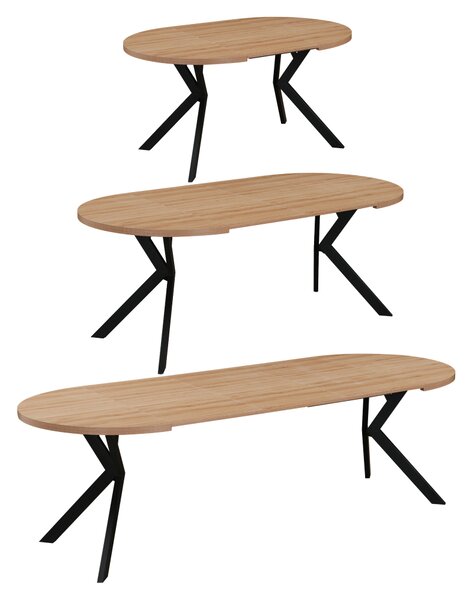 KONDELA Masă extensibilă de sufragerie, stejar deschis/negru, 100-250x75,5 cm, LUKOS
