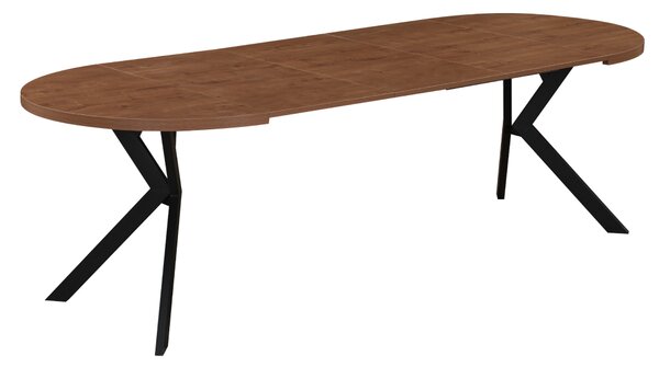 KONDELA Masă de sufragerie extensibilă, stejar închis/negru, 100-250x75,5 cm, LUKOS