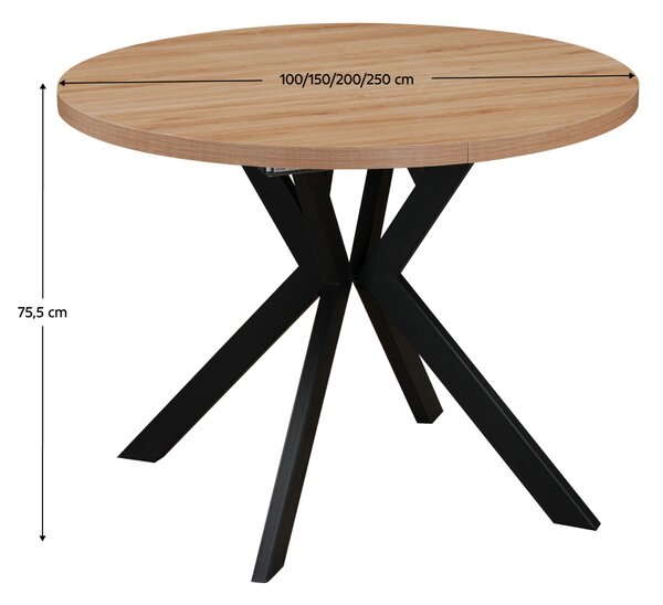 KONDELA Masă extensibilă de sufragerie, stejar deschis/negru, 100-250x75,5 cm, LUKOS