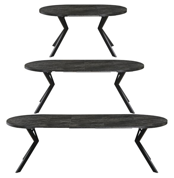 KONDELA Masă de sufragerie extensibilă, beton închis/negru, 100-250x75,5 cm, LUKOS