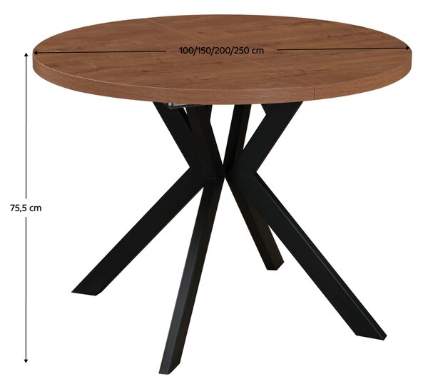KONDELA Masă de sufragerie extensibilă, stejar închis/negru, 100-250x75,5 cm, LUKOS