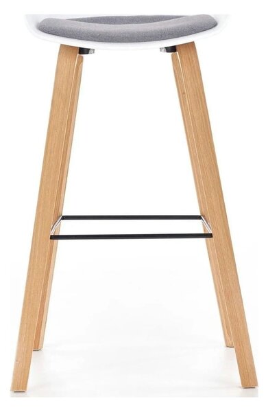 Scaun bar H86, gri/alb/stejar sonoma, stofa/plastic/lemn, 43x42x81 cm