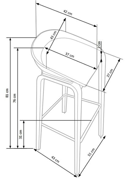 Scaun bar H86, gri/alb/stejar sonoma, stofa/plastic/lemn, 43x42x81 cm