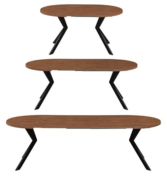 KONDELA Masă de sufragerie extensibilă, stejar închis/negru, 100-250x75,5 cm, LUKOS