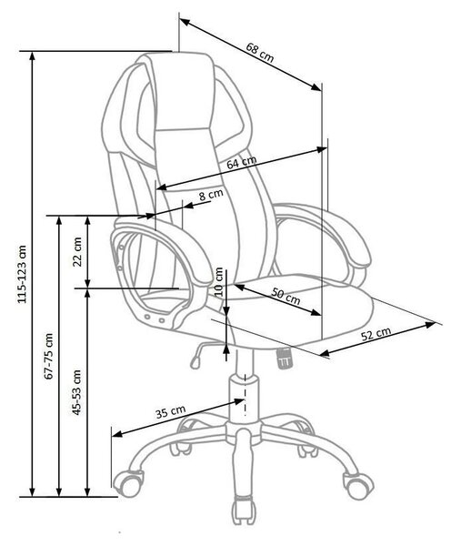 Scaun de birou BARTON, negru/alb, piele ecologica perforata, 64x68x115