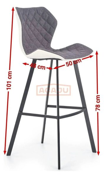 Scaun bar H83, gri/negru, stofa/piele ecologica/metal, 50x48x101 cm