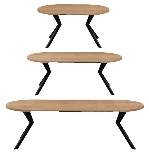 KONDELA Masă extensibilă de sufragerie, stejar deschis/negru, 100-250x75,5 cm, LUKOS