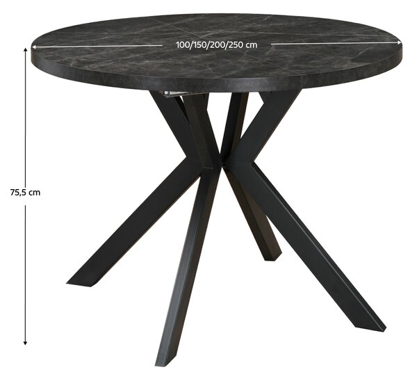 KONDELA Masă de sufragerie extensibilă, beton închis/negru, 100-250x75,5 cm, LUKOS