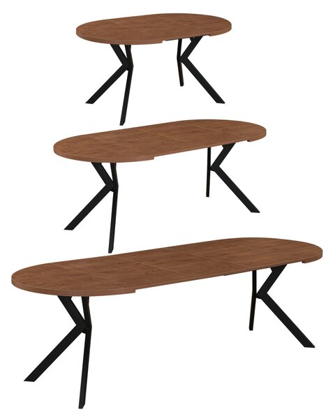 KONDELA Masă de sufragerie extensibilă, stejar închis/negru, 100-250x75,5 cm, LUKOS