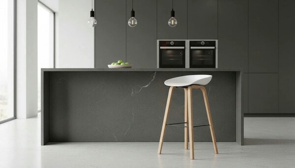 Scaun bar H86, gri/alb/stejar sonoma, stofa/plastic/lemn, 43x42x81 cm