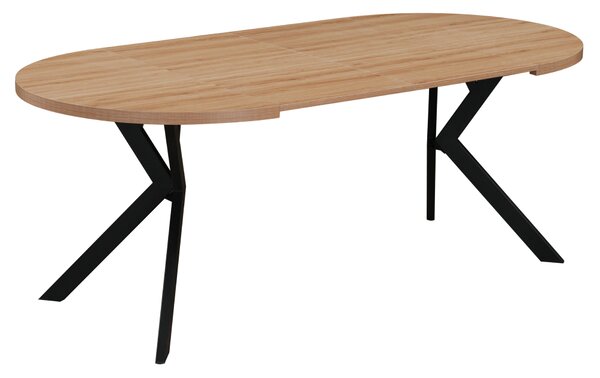 KONDELA Masă extensibilă de sufragerie, stejar deschis/negru, 100-250x75,5 cm, LUKOS