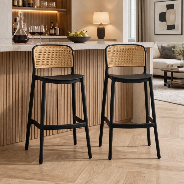 KONDELA Scaun de bar, stivuibil, negru/bej, RAVID NEW TYP 3