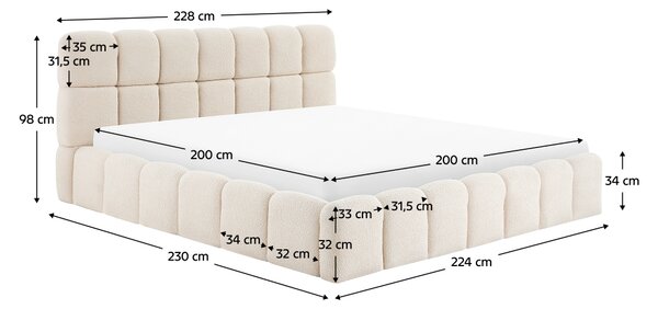 KONDELA Pat cu somieră metalică şi spaţiu de depozitare, 200x200, bej, SORELA