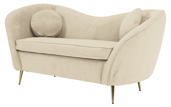 KONDELA Canapea cu 2 locuri de design, ţesătură Velvet bej/gold crom auriu, EZIO TYP 2