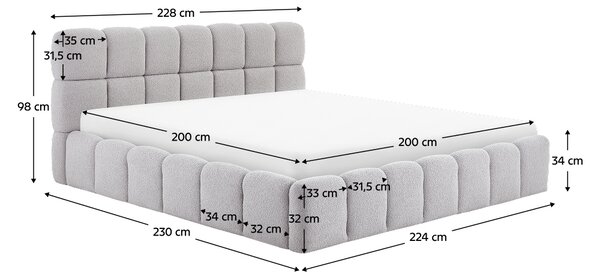 KONDELA Pat cu somieră metalică şi spaţiu de depozitare, 200x200, gri, SORELA