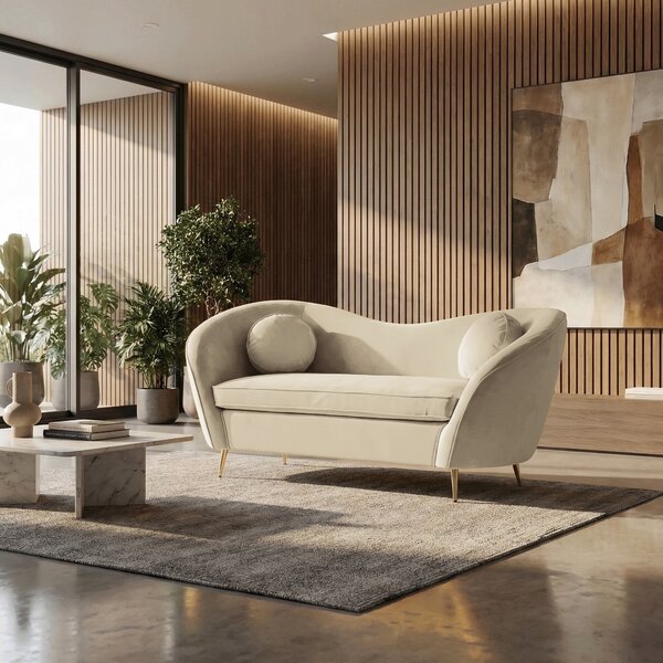 KONDELA Canapea cu 2 locuri de design, ţesătură Velvet bej/gold crom auriu, EZIO TYP 2