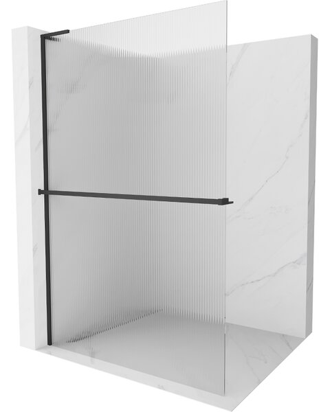 Mexen Kioto+ L, Paravan de duș Walk-In cu poliță și cuier 70 x 200 cm, sticlă 8 mm cu model nervurat, profil negru, 800-070-123-70-09