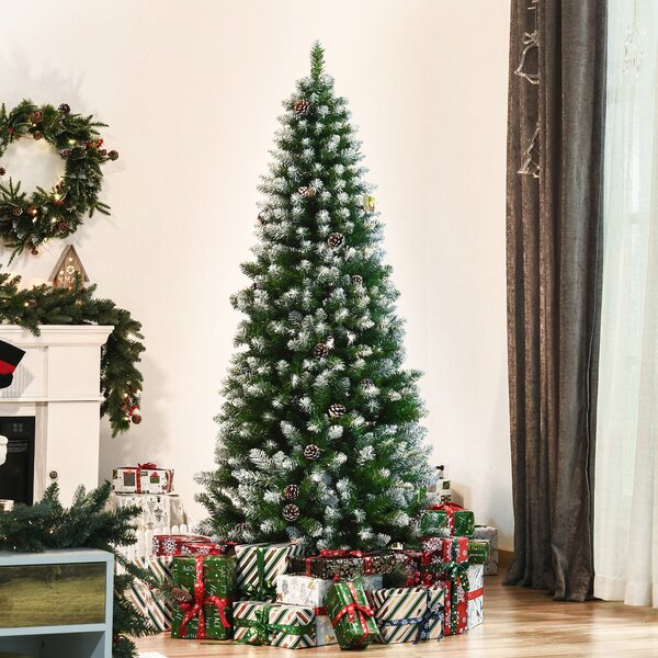 HOMCOM Brad de Crăciun Înzăpezit cu 630 Ramuri și 37 Conuri, Brad Artificial cu Bază Detașabilă, Ø75x180 cm, Verde | Aosom Romania