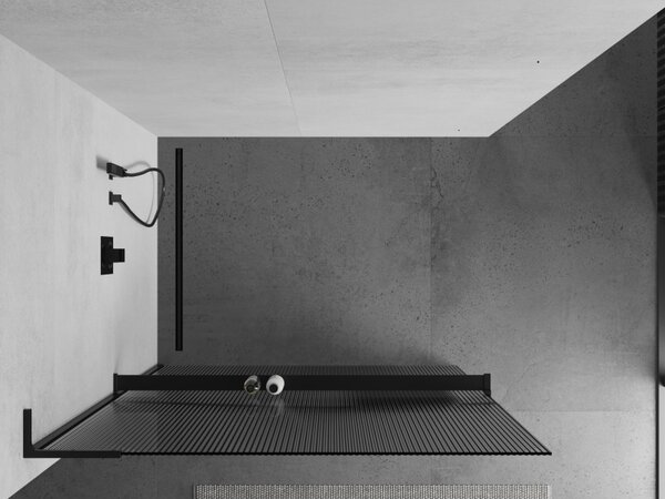 Mexen Kioto+ L, Paravan de duș Walk-In cu poliță și cuier 70 x 200 cm, sticlă 8 mm cu model nervurat, profil negru, 800-070-123-70-09