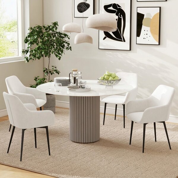 HOMCOM Set 2 Scaune de Dining Tapițate în Stil Nordic cu Brațe și Picioare din Oțel, 54x57x80 cm, Alb Crem | Aosom Romania