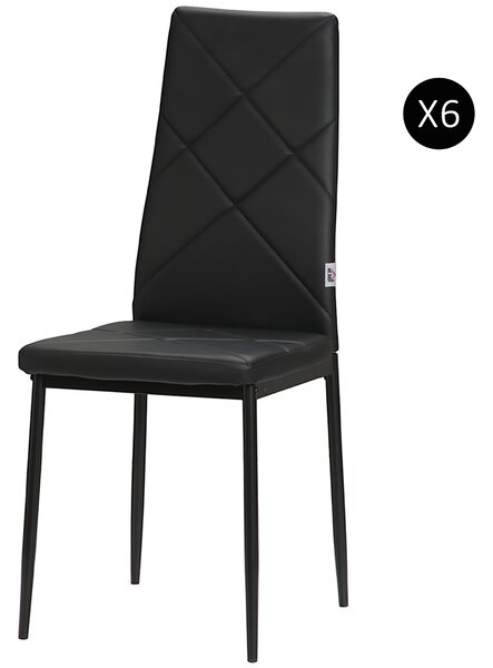 HOMCOM Set 6 Scaune de Sufragerie Tapițate cu Spătar Înalt, Tălpi Antiderapante și Picioare din Oțel, 41x50x97 cm, Negru | Aosom Romania