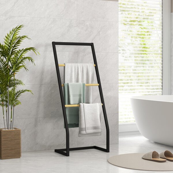 HOMCOM Raft Baie cu 4 Niveluri din Bambus, Suport Prosoape de Dodea Autoportant, 40,5x28x98 cm, Negru | Aosom Romania