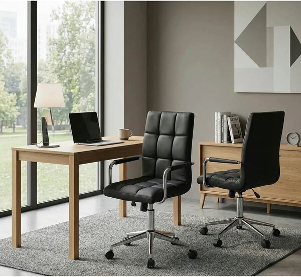 Scaun birou GONZO 2, negru, piele ecologica, 53x60x98/110 cm