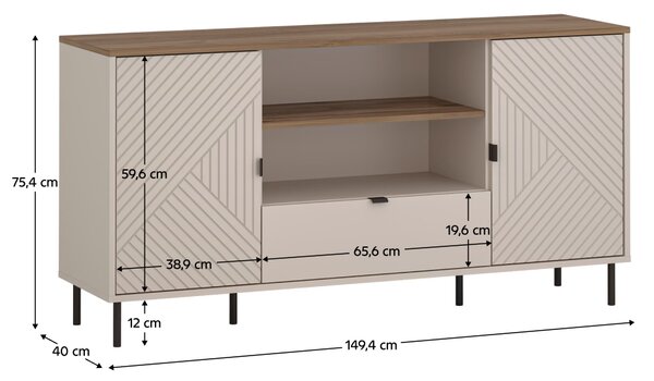 KONDELA Măsuţă TV, caşmir/stejar castello, EYCO 2D1S/150
