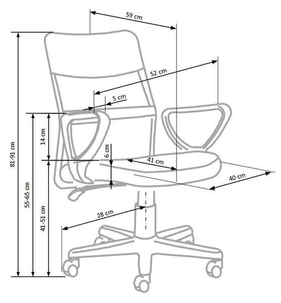 Scaun de birou TIMMY, turcoaz, stofa mesh, 52x59x81/91 cm