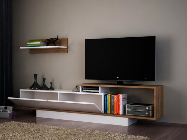 Ansamblu Comoda TV Asos Alb-Walnut