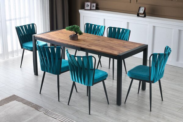 Set 4 Scaune Kusaklı Negru-Blue