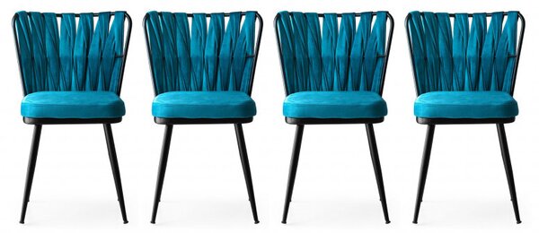 Set 4 Scaune Kusaklı Negru-Blue