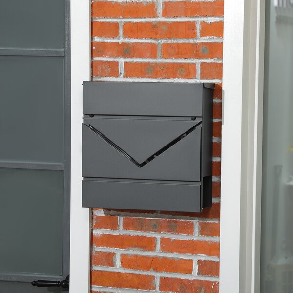 HOMCOM Cutie Postala din Otel Zincat cu Suport Ziare si 2 Chei de Securitate incluse, 37x10.5x37 cm, Gri | Aosom Romania