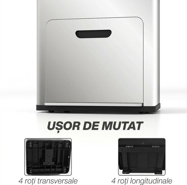 HOMCOM Coș de Gunoi cu 3 Compartimente de 56L, Pedală și Închidere Silențioasă, 45,7x35,8x76 cm, Argintiu | Aosom Romania
