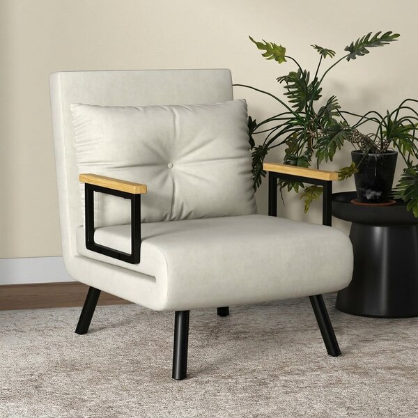 HOMCOM Canapele Extensibile Individuală Alb Crem 63x73x81 cm cu Pernă Extensibilă pe 5 Nivele | Aosom Romania