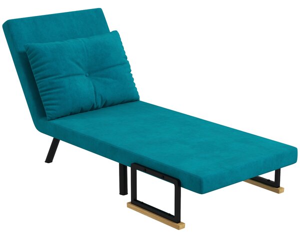 HOMCOM Canapea Extensibilă cu Spătar Reglabil pe 5 Nivele, Canapea Pat Individuală Pliabilă cu Perne, 63x73x81 cm, Albastru | Aosom Romania
