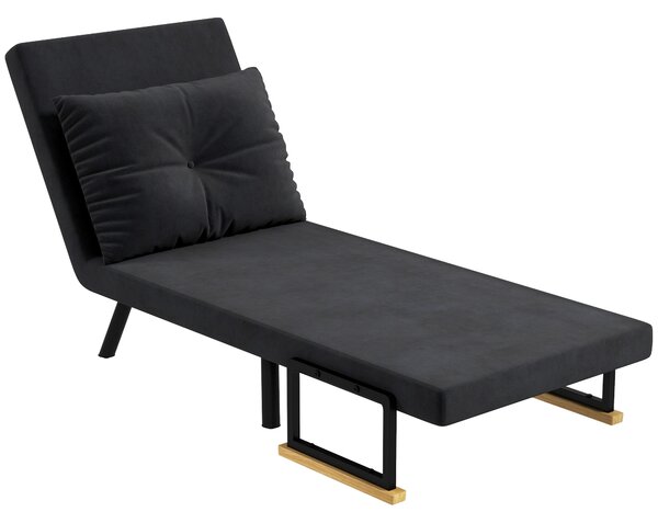 HOMCOM Canapea Extensibilă cu Spătar Reglabil pe 5 Nivele, Canapea Pat Individuală Pliabilă cu Perne, 63x73x81 cm, Negru | Aosom Romania