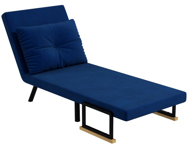 HOMCOM Canapea Extensibilă cu Spătar Reglabil pe 5 Nivele, Canapea Pat Individuală Pliabilă cu Perne, 63x73x81 cm, Albastru | Aosom Romania