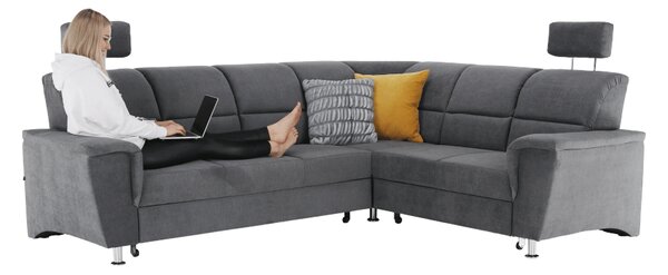 KONDELA Colţar extensibil, material textil gri, model dreapta, SANTIAGO