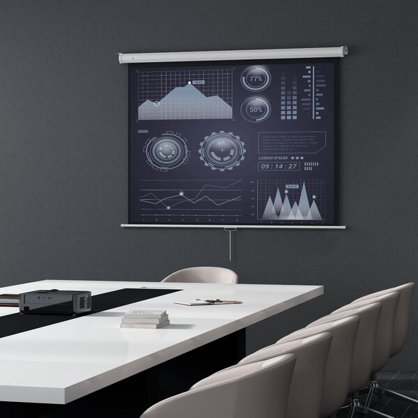 HOMCOM Ecran de Proiecție 84 Inch Format 4:3, Ecran Rulabil cu Unghi de 160° și Montare pe Tavan sau Perete, 181x8x138 cm, Alb | Aosom Romania