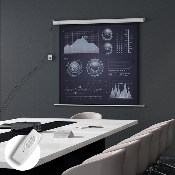 HOMCOM Ecran Proiecție de 85 inch 1:1 cu Telecomandă, Pânză de Proiector Rulantă, 176,5x8x176,5 cm, Alb | Aosom Romania