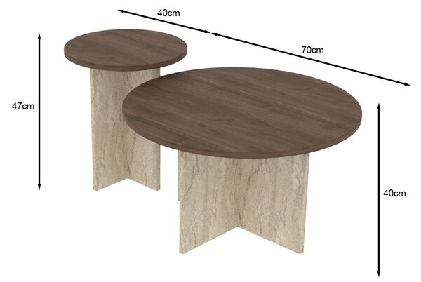 Set de 2 măsuțe de cafea Priva (nuc + travertin). 1144316