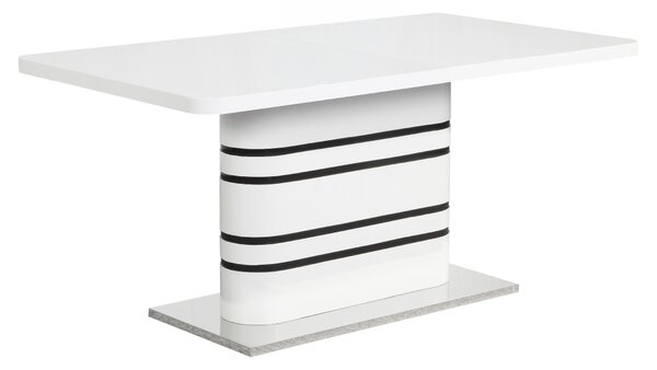 KONDELA Masă dining extensibilă, alb HG extra lucios/dungi negre, 160-200x90 cm, TUBAL
