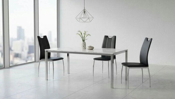 Scaun tapitat K187, negru/crom, piele ecologica/metal, 46x56x97 cm