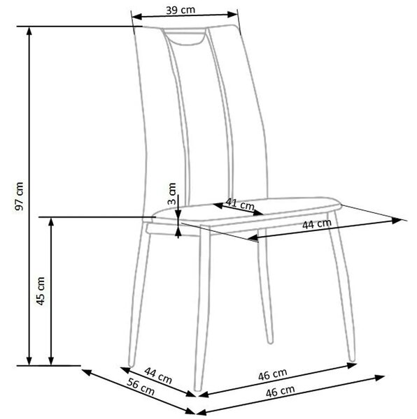 Scaun tapitat K187, negru/crom, piele ecologica/metal, 46x56x97 cm