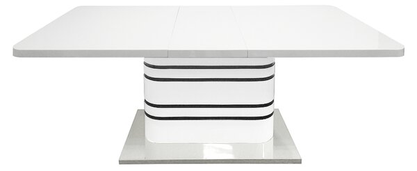 KONDELA Masă dining extensibilă, alb HG extra lucios/dungi negre, 160-200x90 cm, TUBAL