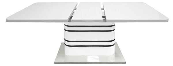 KONDELA Masă dining extensibilă, alb HG extra lucios/dungi negre, 160-200x90 cm, TUBAL