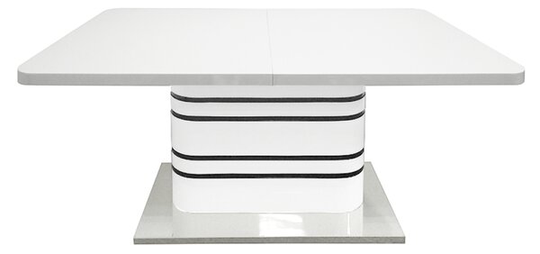 KONDELA Masă dining extensibilă, alb HG extra lucios/dungi negre, 160-200x90 cm, TUBAL