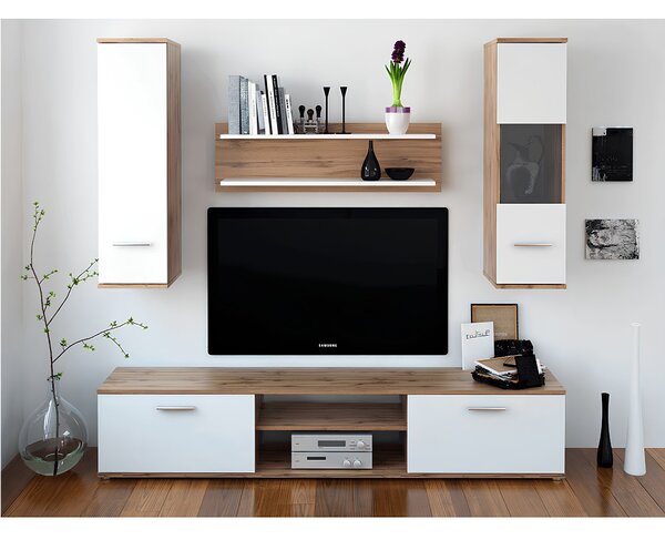 KONDELA Mobilier pentru living, stejar wotan/alb, WAW NEW